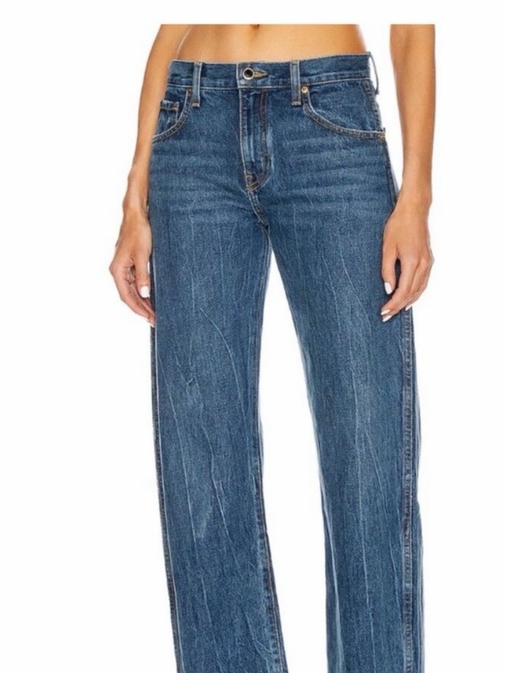 Khaite Kerrie jeans, Boone mid wash, mid rise, black button detail